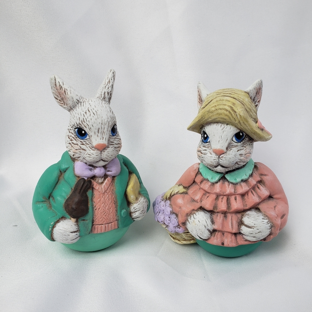 Easter Bunnies Set of Two Green Pink Rabbits